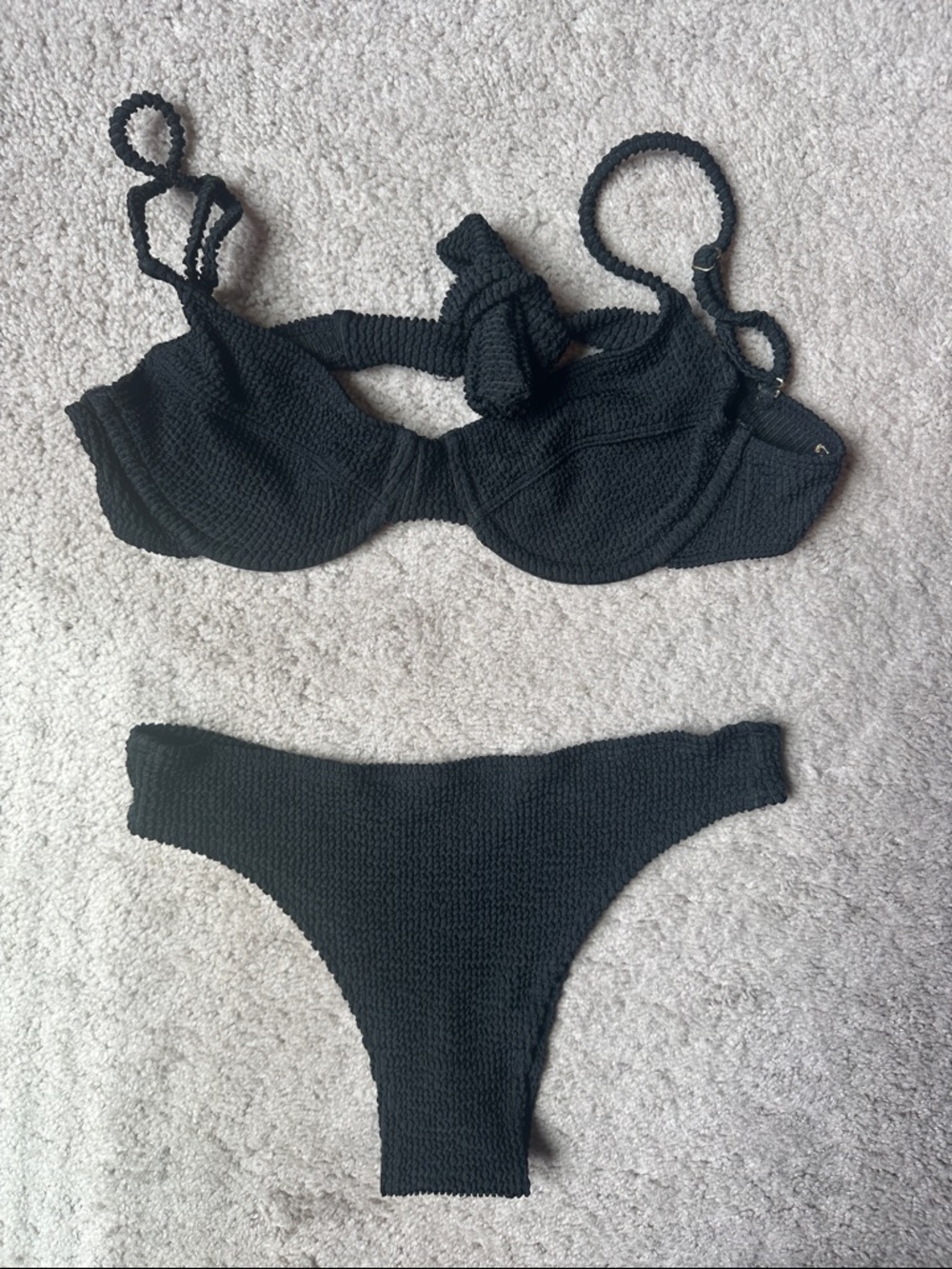 Skatie Crinkle Black Bikini Set